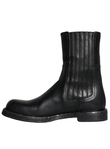 Dolce & Gabbana Black Horse Leather Mid Calf Boots Men Shoes