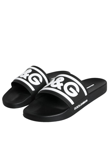 Dolce & Gabbana Black White Sandals Rubber Beachwear Shoes