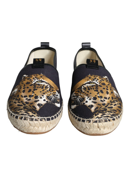 Dolce & Gabbana Black Cotton Leopard Slip On Espadrilles Shoes