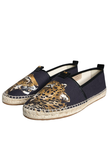 Dolce & Gabbana Black Cotton Leopard Slip On Espadrilles Shoes