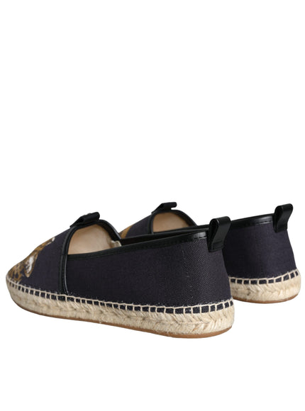 Dolce & Gabbana Black Cotton Leopard Slip On Espadrilles Shoes