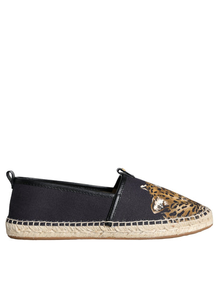 Dolce & Gabbana Black Cotton Leopard Slip On Espadrilles Shoes