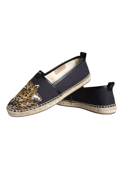 Dolce & Gabbana Black Cotton Leopard Slip On Espadrilles Shoes