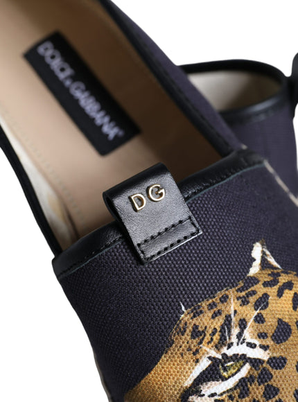 Dolce & Gabbana Black Cotton Leopard Slip On Espadrilles Shoes