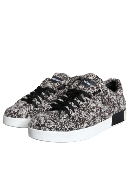 Dolce & Gabbana Black White Wool Low Top Men Sneakers Shoes