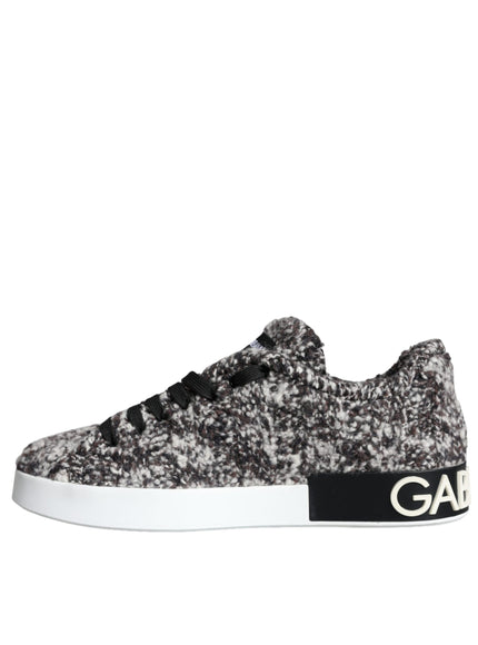 Dolce & Gabbana Black White Wool Low Top Men Sneakers Shoes