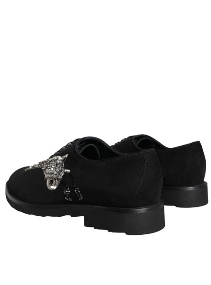 Back view of Dolce & Gabbana Sicilia black suede lace-up shoes