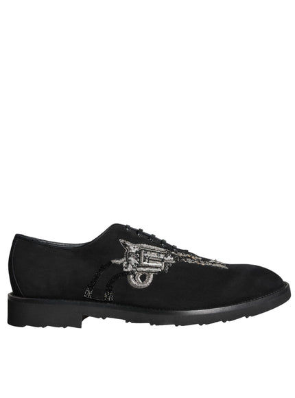 Dolce & Gabbana Sicilia black suede lace-up shoes side view