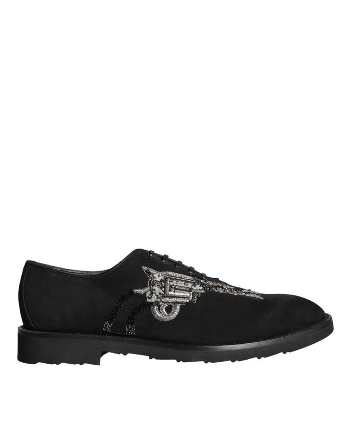 Dolce & Gabbana Sicilia black suede lace-up shoes side view