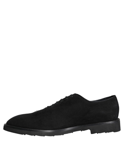 Opposite side view of Dolce & Gabbana Sicilia black suede shoes