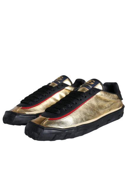 Dolce & Gabbana Black Gold Polyester Low Top Sneakers Shoes