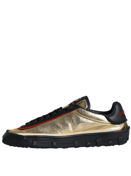 Dolce & Gabbana Black Gold Polyester Low Top Sneakers Shoes