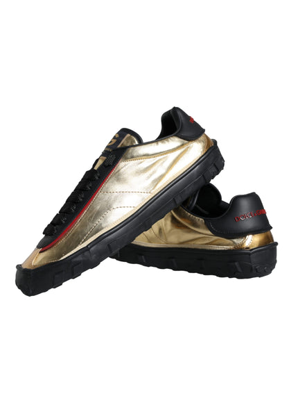 Dolce & Gabbana Black Gold Polyester Low Top Sneakers Shoes