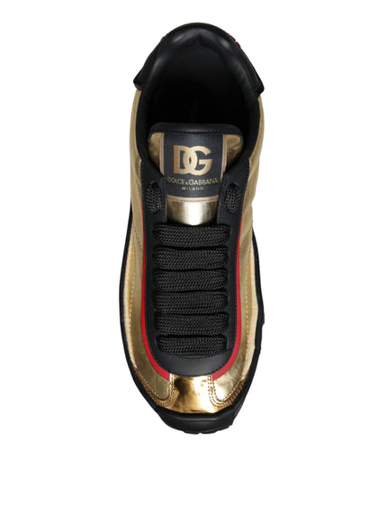 Dolce & Gabbana Black Gold Polyester Low Top Sneakers Shoes