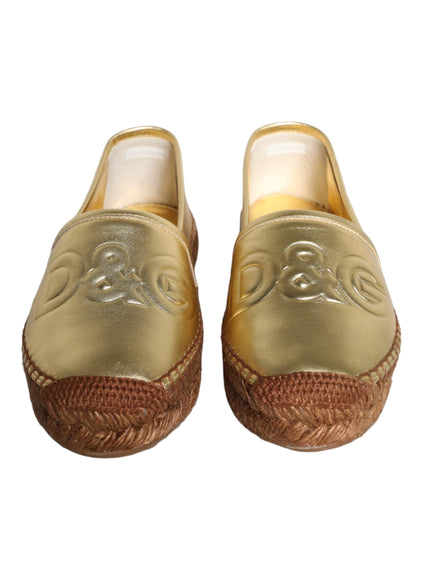 Dolce & Gabbana Gold Leather Loafers Flats Espadrille Shoes