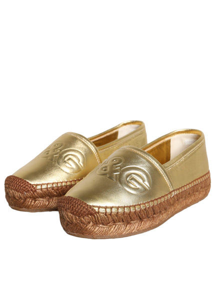 Dolce & Gabbana Gold Leather Loafers Flats Espadrille Shoes