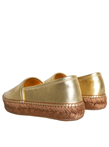 Dolce & Gabbana Gold Leather Loafers Flats Espadrille Shoes