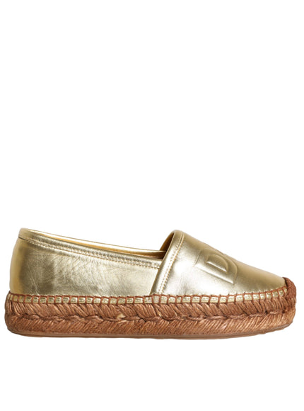 Dolce & Gabbana Gold Leather Loafers Flats Espadrille Shoes