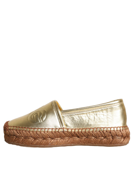 Dolce & Gabbana Gold Leather Loafers Flats Espadrille Shoes