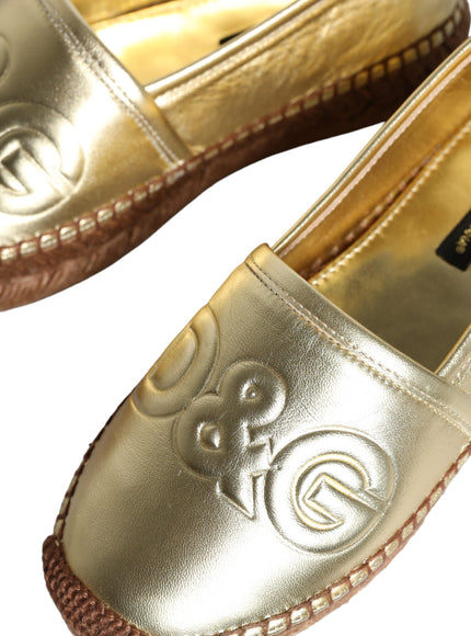 Dolce & Gabbana Gold Leather Loafers Flats Espadrille Shoes