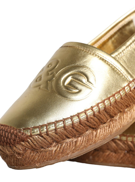 Dolce & Gabbana Gold Leather Loafers Flats Espadrille Shoes