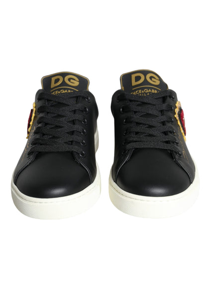 Dolce & Gabbana Black Portofino Sacred Heart Sneakers Shoes