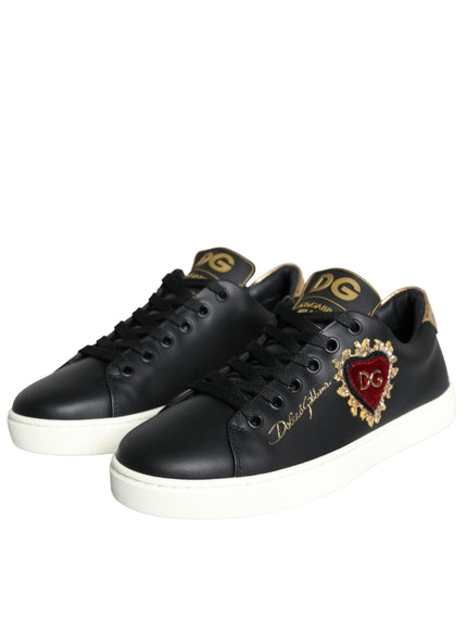 Dolce & Gabbana Black Portofino Sacred Heart Sneakers Shoes