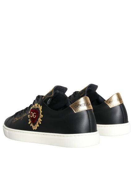 Dolce & Gabbana Black Portofino Sacred Heart Sneakers Shoes