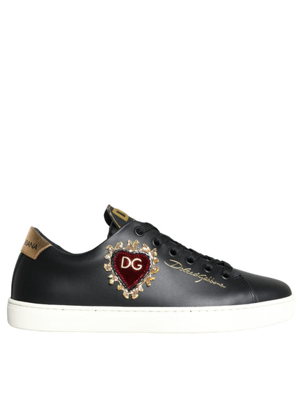 Dolce & Gabbana Black Portofino Sacred Heart Sneakers Shoes