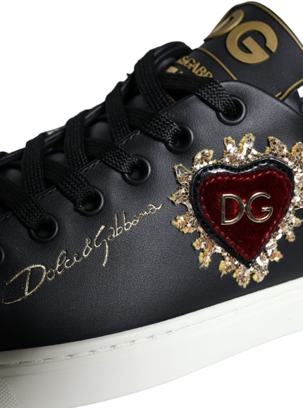 Dolce & Gabbana Black Portofino Sacred Heart Sneakers Shoes