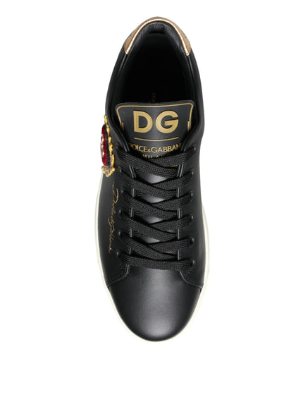 Dolce & Gabbana Black Portofino Sacred Heart Sneakers Shoes