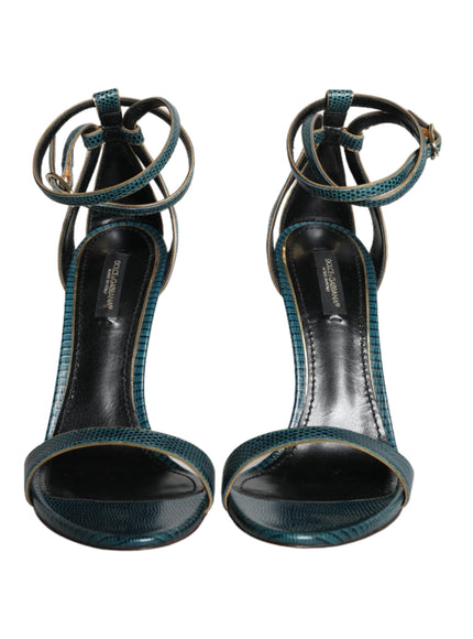 Dolce & Gabbana Dark Green Calf Leather Heels Sandals Shoes