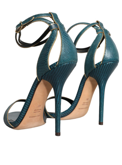 Dolce & Gabbana Dark Green Calf Leather Heels Sandals Shoes