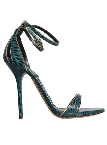 Dolce & Gabbana Dark Green Calf Leather Heels Sandals Shoes