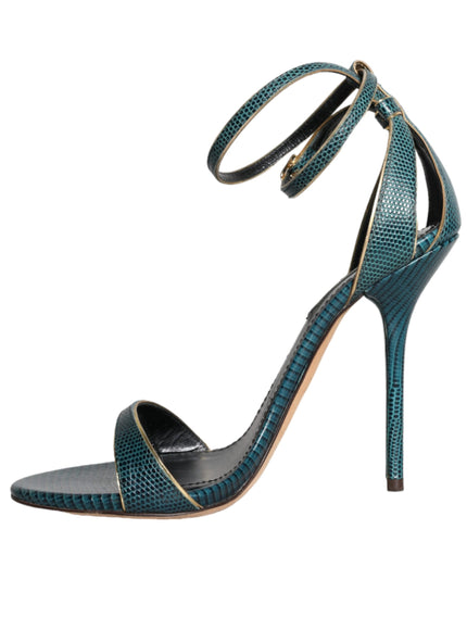 Dolce & Gabbana Dark Green Calf Leather Heels Sandals Shoes