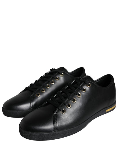 Dolce & Gabbana Black Gold Leather Classic Sneakers Shoes