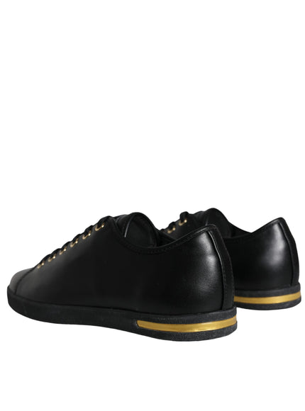 Dolce & Gabbana Black Gold Leather Classic Sneakers Shoes