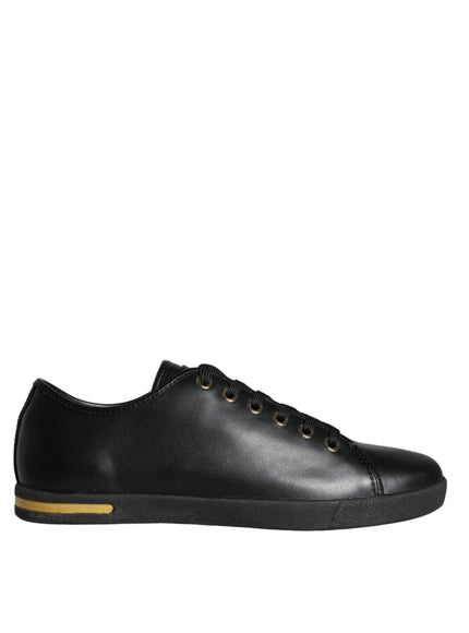 Dolce & Gabbana Black Gold Leather Classic Sneakers Shoes