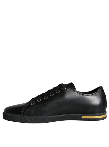 Dolce & Gabbana Black Gold Leather Classic Sneakers Shoes