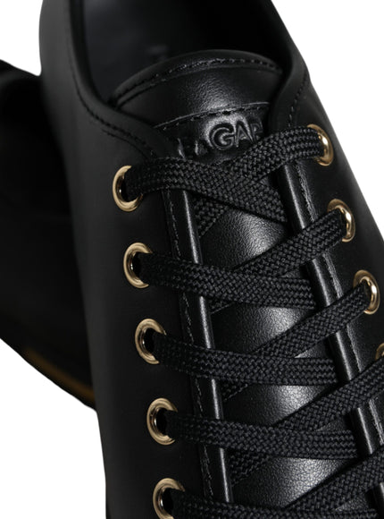 Dolce & Gabbana Black Gold Leather Classic Sneakers Shoes