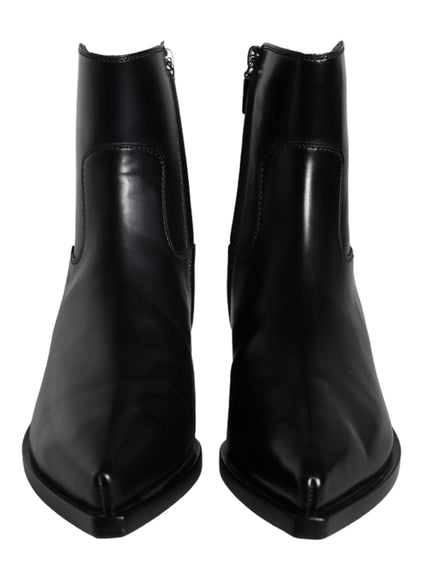 Dolce & Gabbana Black Leather Ankle Boots Booties Shoes