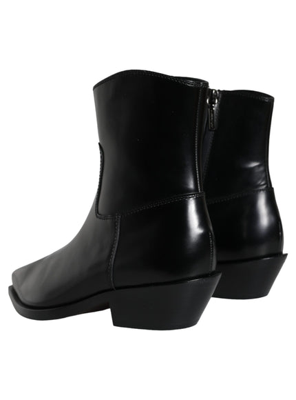 Dolce & Gabbana Black Leather Ankle Boots Booties Shoes