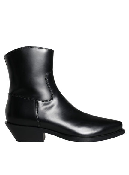 Dolce & Gabbana Black Leather Ankle Boots Booties Shoes