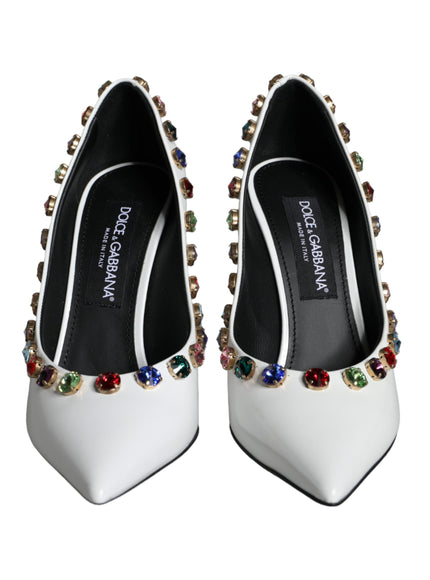 Dolce & Gabbana White Crystal Leather High Heels Pumps Shoes