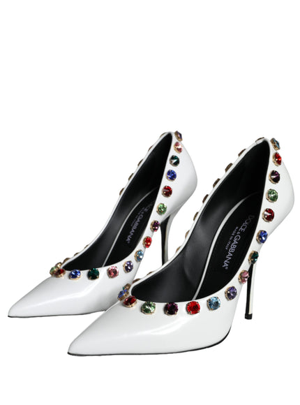 Dolce & Gabbana White Crystal Leather High Heels Pumps Shoes