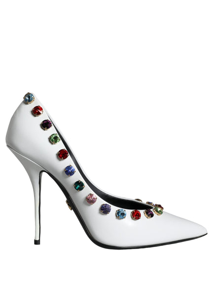 Dolce & Gabbana White Crystal Leather High Heels Pumps Shoes