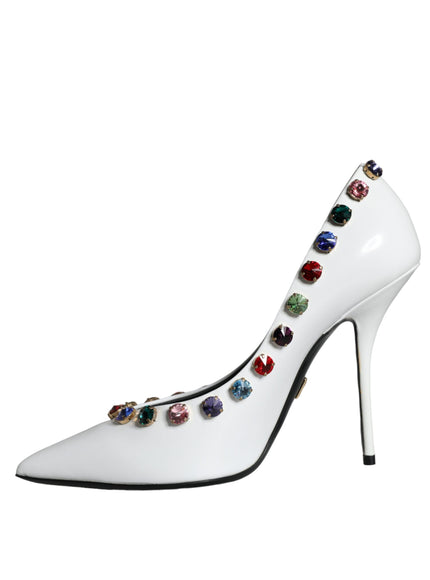 Dolce & Gabbana White Crystal Leather High Heels Pumps Shoes