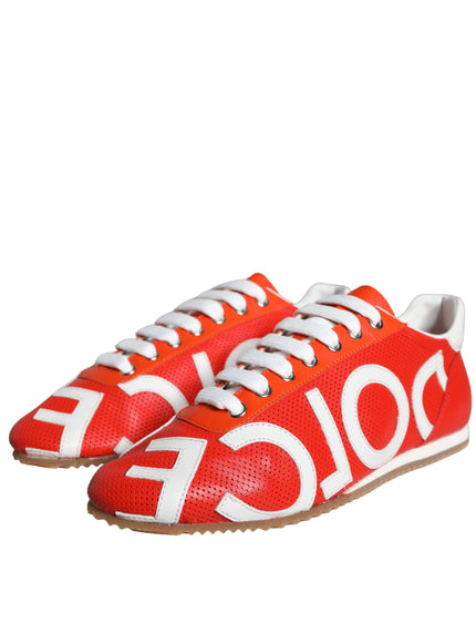 Dolce & Gabbana Red White Leather Logo Casual Sneakers Shoes