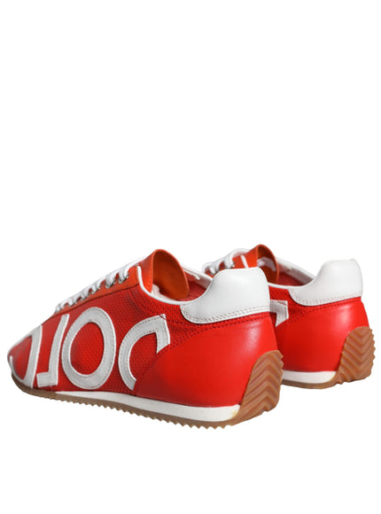 Dolce & Gabbana Red White Leather Logo Casual Sneakers Shoes