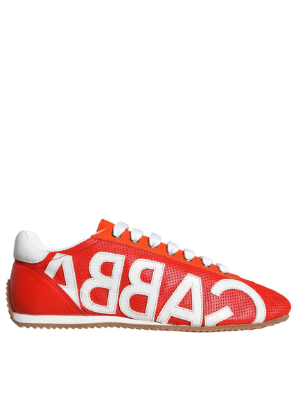 Dolce & Gabbana Red White Leather Logo Casual Sneakers Shoes